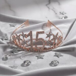 👑✨ Tiara Diadema Metálica Para Celebración De 15 Años Oro Rosa 💖🎉