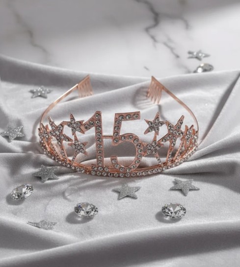 👑✨ Tiara Diadema Metálica Para Celebración De 15 Años Oro Rosa 💖🎉