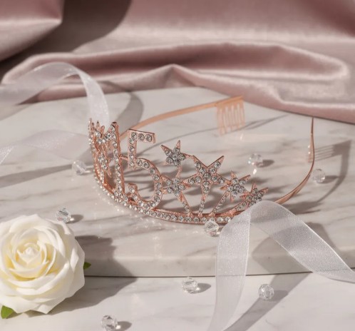👑✨ Tiara Diadema Metálica Para Celebración De 15 Años Oro Rosa 💖🎉 - Image 9