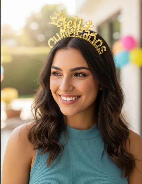 👑🎉 Banda y Diadema Feliz Cumpleaños Para Mujer Dorado 🎂✨ - Image 7