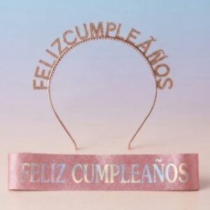 👑🎉 Banda y Diadema Feliz Cumpleaños Para Mujer Oro Rosa🎂✨