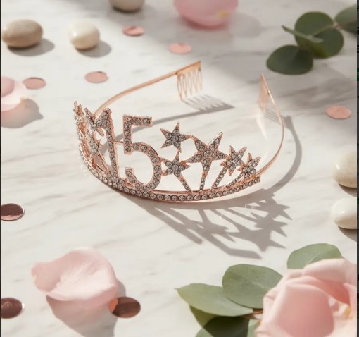 👑✨ Tiara Diadema Metálica Para Celebración De 15 Años Oro Rosa 💖🎉 - Image 12
