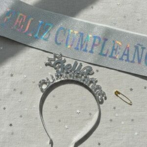 👑🎉 Banda y Diadema Feliz Cumpleaños Para Mujer Plateado🎂✨