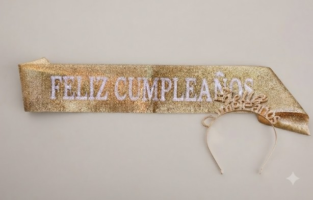 👑🎉 Banda y Diadema Feliz Cumpleaños Para Mujer Dorado 🎂✨