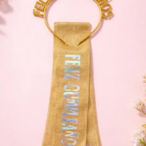👑🎉 Banda y Diadema Feliz Cumpleaños Para Mujer Dorado Escarcha🎂✨