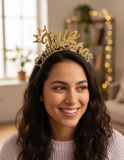 👑🎉 Banda y Diadema Feliz Cumpleaños Para Mujer Dorado 🎂✨ - Image 3