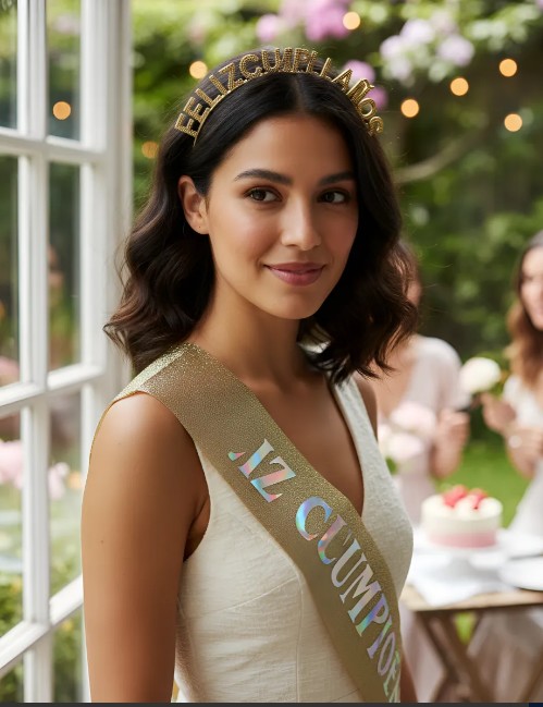 👑🎉 Banda y Diadema Feliz Cumpleaños Para Mujer Dorado Escarcha🎂✨ - Image 6