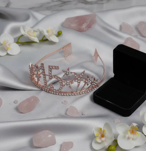 👑✨ Tiara Diadema Metálica Para Celebración De 15 Años Oro Rosa 💖🎉 - Image 11
