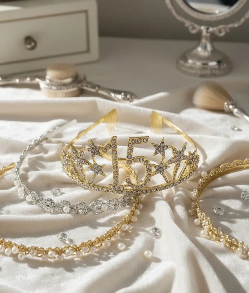 👑✨ Tiara Diadema Metálica Para Celebración De 15 Años Dorado💖🎉 - Image 7