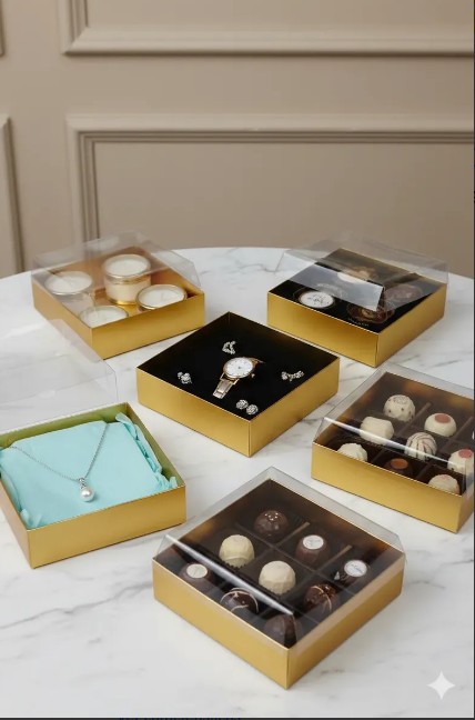 🎁✨ Caja De Regalo Dorada Con Tapa De Acetato Pack x6 💛📦 - Image 3