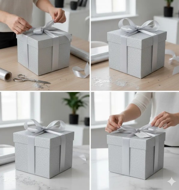 🎁✨ Caja Para Detalles Especiales Con Diseño Elegante Plateada💝🎀 - Image 3