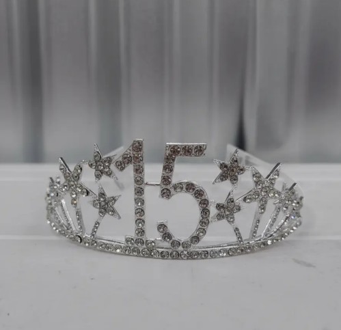 👑✨ Tiara Diadema Metálica Para Celebración De 15 Años Plateado💖🎉 - Image 5