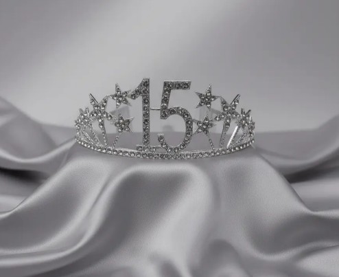 👑✨ Tiara Diadema Metálica Para Celebración De 15 Años Plateado💖🎉