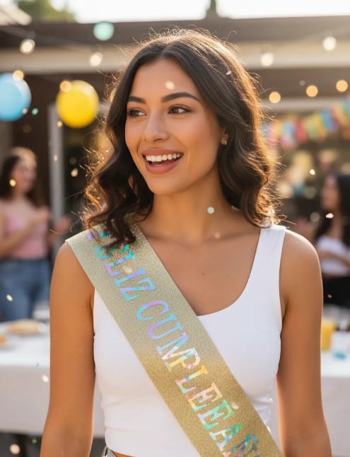 👑🎉 Banda y Diadema Feliz Cumpleaños Para Mujer Dorado 🎂✨ - Image 4