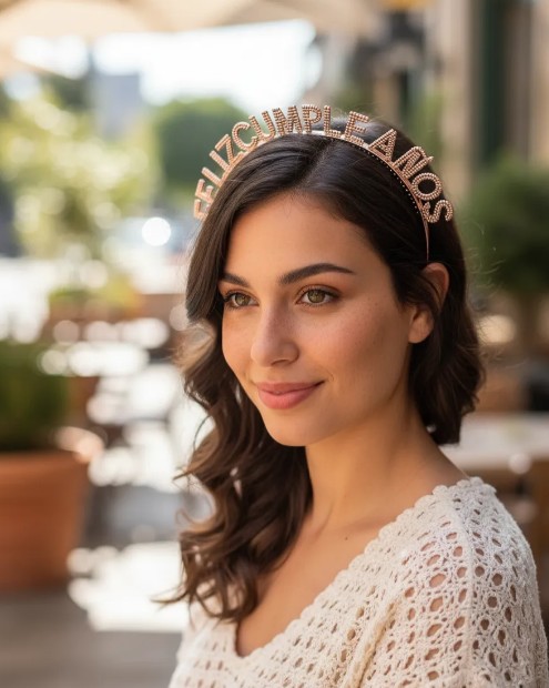 👑🎉 Banda y Diadema Feliz Cumpleaños Para Mujer Oro Rosa🎂✨ - Image 4
