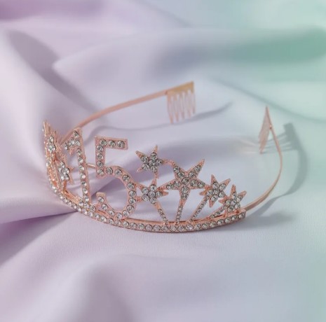 👑✨ Tiara Diadema Metálica Para Celebración De 15 Años Oro Rosa 💖🎉 - Image 2
