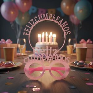 👑🕶️ Gafas y Corona Feliz Cumpleaños En Neón Rosado🎉✨