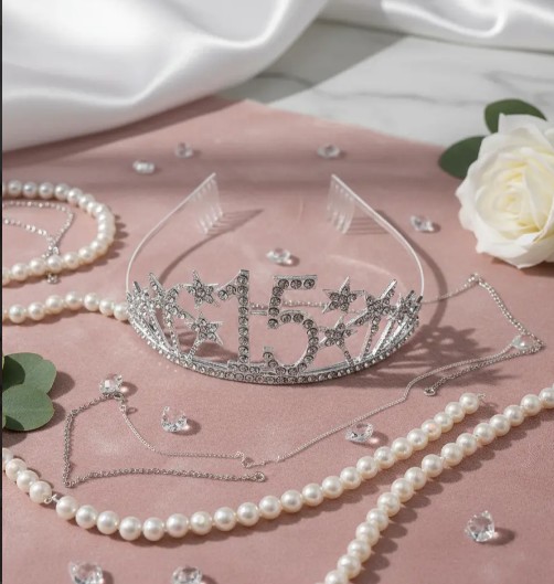👑✨ Tiara Diadema Metálica Para Celebración De 15 Años Plateado💖🎉 - Image 6