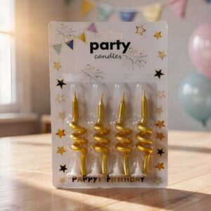 🕯️✨ Velas Espiral Metalizadas Doradas Para Torta Pack x4 Dorado🎂💛