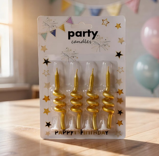 🕯️✨ Velas Espiral Metalizadas Doradas Para Torta Pack x4 Dorado🎂💛