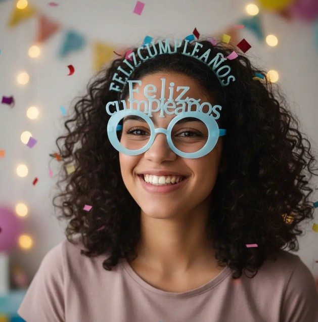 👑🕶️ Gafas y Corona Feliz Cumpleaños En Neón Azul🎉✨ - Image 2
