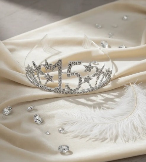 👑✨ Tiara Diadema Metálica Para Celebración De 15 Años Plateado💖🎉 - Image 2