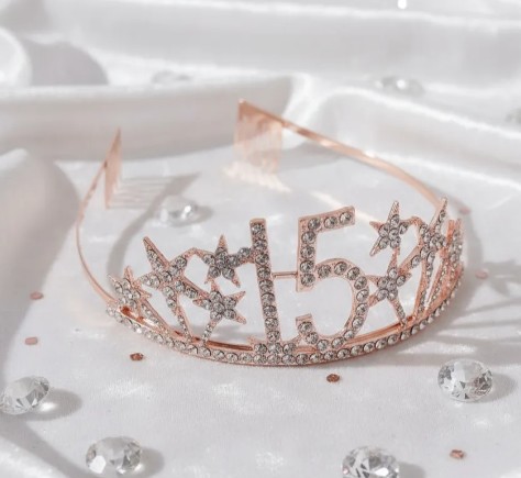 👑✨ Tiara Diadema Metálica Para Celebración De 15 Años Oro Rosa 💖🎉 - Image 10