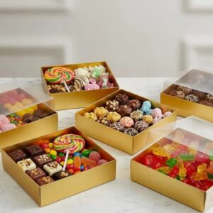 🎁✨ Caja De Regalo Dorada Con Tapa De Acetato Pack x6 💛📦