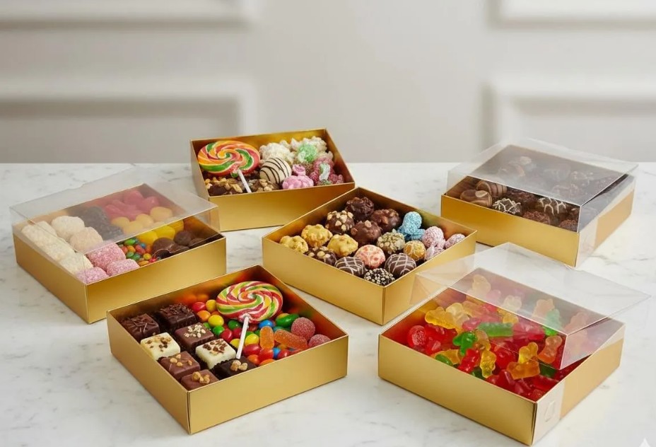 🎁✨ Caja De Regalo Dorada Con Tapa De Acetato Pack x6 💛📦
