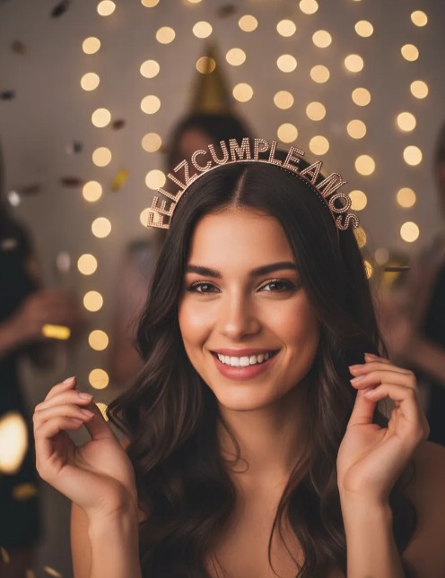 👑🎉 Banda y Diadema Feliz Cumpleaños Para Mujer Oro Rosa🎂✨ - Image 7