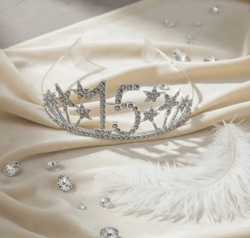👑✨ Tiara Diadema Metálica Para Celebración De 15 Años Plateado💖🎉 - Image 8
