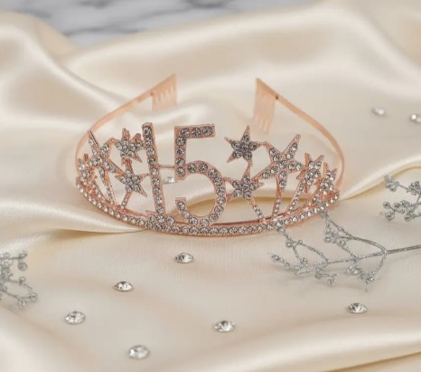 👑✨ Tiara Diadema Metálica Para Celebración De 15 Años Oro Rosa 💖🎉 - Image 4