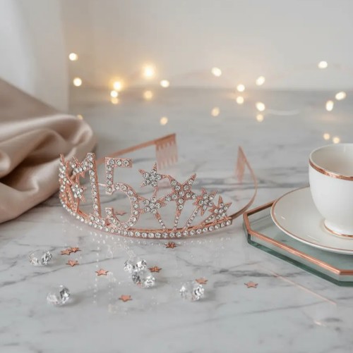 👑✨ Tiara Diadema Metálica Para Celebración De 15 Años Oro Rosa 💖🎉 - Image 13