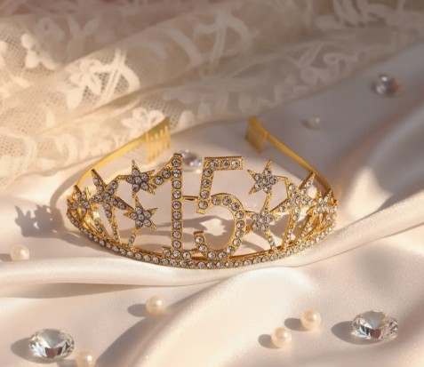 👑✨ Tiara Diadema Metálica Para Celebración De 15 Años Dorado💖🎉 - Image 4
