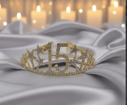 👑✨ Tiara Diadema Metálica Para Celebración De 15 Años Dorado💖🎉 - Image 3