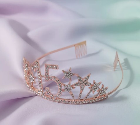 👑✨ Tiara Diadema Metálica Para Celebración De 15 Años Oro Rosa 💖🎉 - Image 7