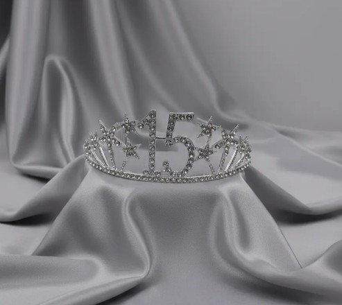 👑✨ Tiara Diadema Metálica Para Celebración De 15 Años Plateado💖🎉 - Image 4