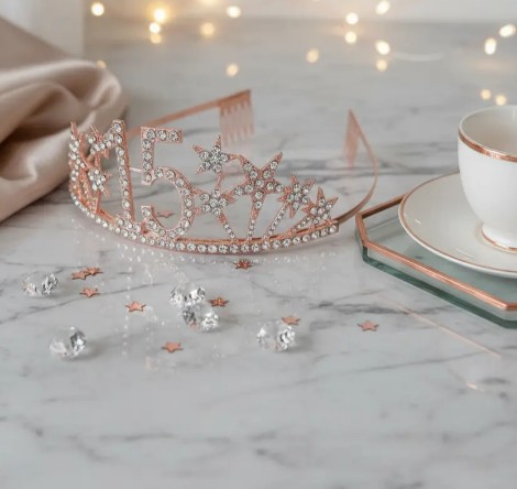 👑✨ Tiara Diadema Metálica Para Celebración De 15 Años Oro Rosa 💖🎉 - Image 6