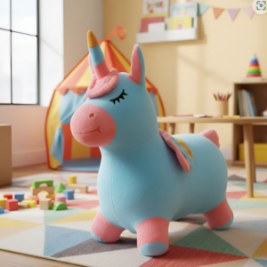 🦄🌈 Unicornio Saltarín Inflable Con Pijama, Azul Luces y Sonido ✨🎵