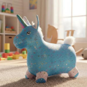 🦄🌈 Caballito Saltarín Inflable Unicornio Azul Con Pijama Estrellas ✨
