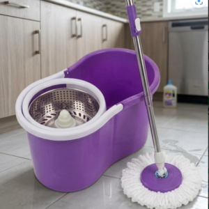 🧹✨ Trapero Giratorio 360° Acero Inoxidable + Balde + Repuesto Morado🪣💦