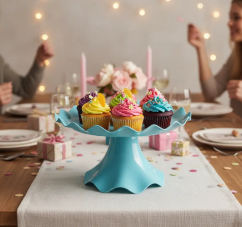 🎂✨ Base Ondulada Con Pedestal Para Torta, Ponqués y Postres Azul🍰💖 - Image 7
