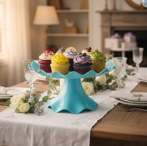 🎂✨ Base Ondulada Con Pedestal Para Torta, Ponqués y Postres Azul🍰💖