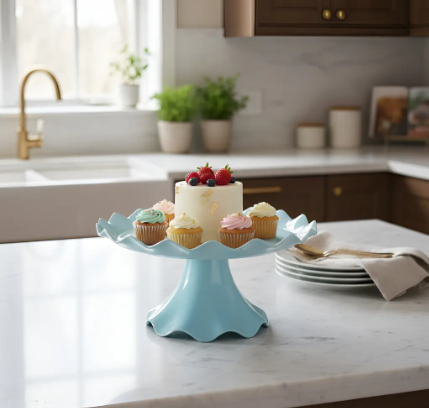 🎂✨ Base Ondulada Con Pedestal Para Torta, Ponqués y Postres Azul🍰💖 - Image 4