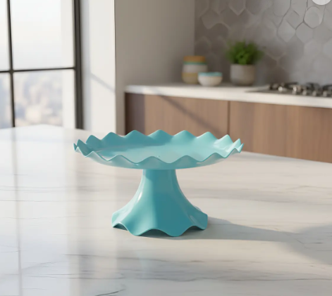 🎂✨ Base Ondulada Con Pedestal Para Torta, Ponqués y Postres Azul🍰💖 - Image 2