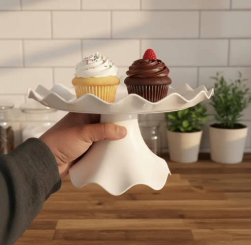 🎂✨ Base Ondulada Con Pedestal Para Torta, Ponqués y Postres Blanco🍰💖 - Image 9