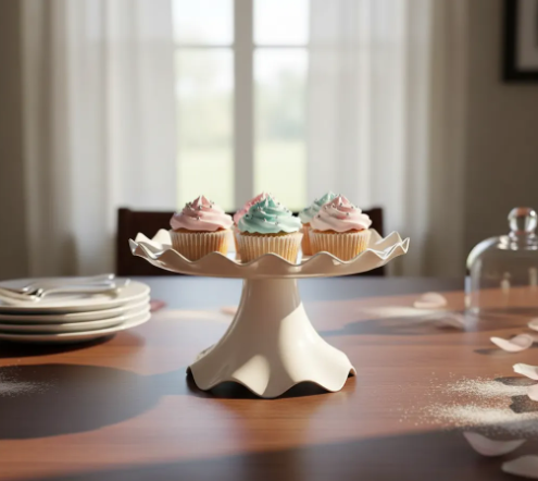 🎂✨ Base Ondulada Con Pedestal Para Torta, Ponqués y Postres Blanco🍰💖 - Image 2