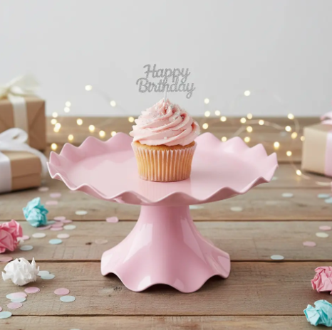 🎂✨ Base Ondulada Con Pedestal Para Torta, Ponqués y Postres Rosa🍰💖 - Image 2