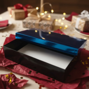 🎁✨ Caja De Regalo Metalizada Con Tapa Elegante Azul💝🎀