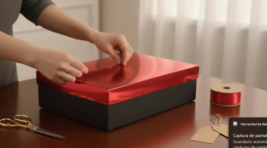 🎁✨ Caja De Regalo Metalizada Con Tapa Elegante Roja💝🎀 - Image 4